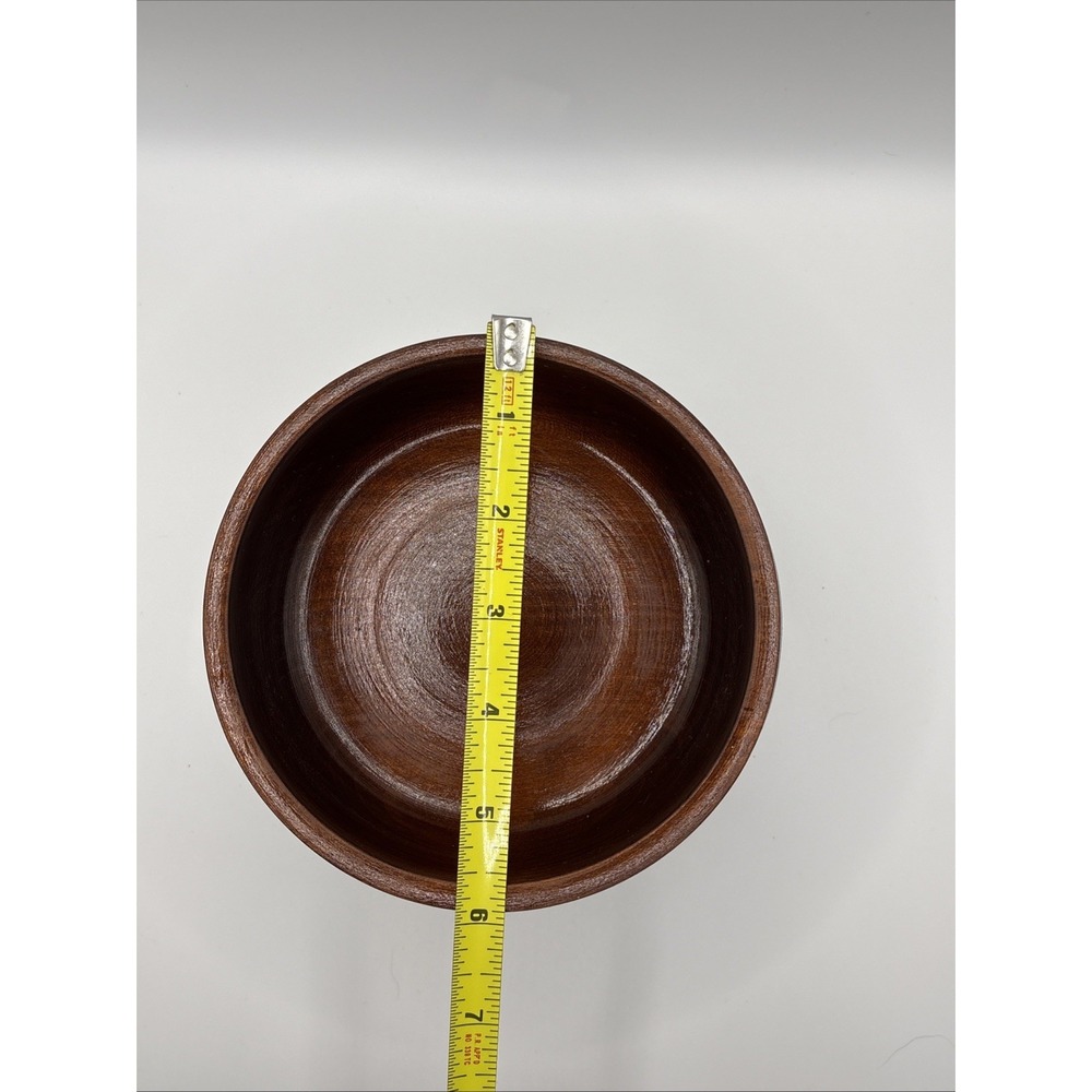 Hand Carved Wooden Pedistal Bowl With Metal Inlay - Picture 6 of 7